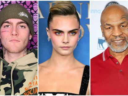 De izquierda a derecha: Presley Gerber, Cara Delevingne y Mike Tyson.