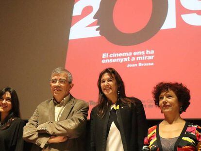 Isa Campo, Esteve Riambau, Laura Borràs e Icíar Bollaín en la presentación de la temporada de la Filmoteca.