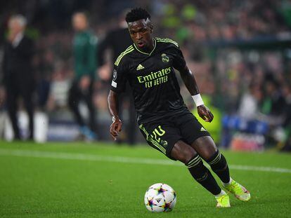 Vinicius durante el último partido del Real Madrid en la Champions ante el Celtic.