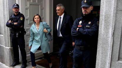 Carme Forcadell, presidenta del Parlament de Cataluna sale del Tribunal Supremo en Madrid.