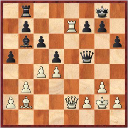 Aronián pudo jugar en esta posición 28 Df3 para cambiar las damas y provocar un final muy inferior para las negras, pero prefirió 28 c5