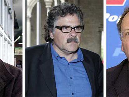 De izquierda a derecha, el portavoz de IU-ICV, Joan Herrera; el diputado de ERC Joan Tardà, y el coordinador del área de estudios del PP, Gabriel Elorriaga.