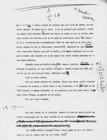 Primera página del mecanuscrito de Rulfo de 'Pedro Páramo'.