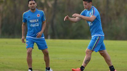 Falcao y James, en un entrenamiento el viernes.