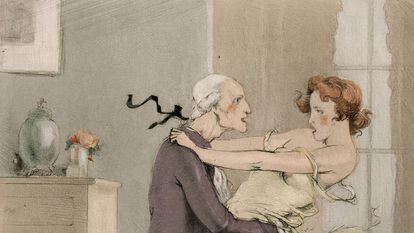 "No tots els homes són així", il·lustració de Luc Lafnet, il·lustració (1932) per a un llibre de Restif de la Bretonne.