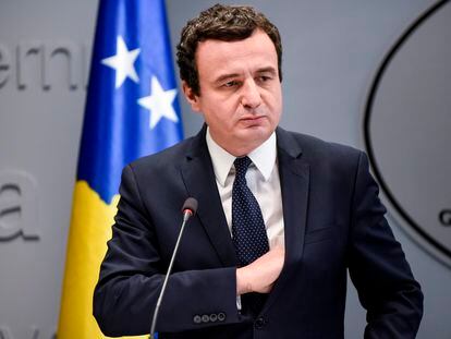 El primer ministro kosovar, Albin Kurti, en una comparecencia en Pristina el pasado 26 de febrero.