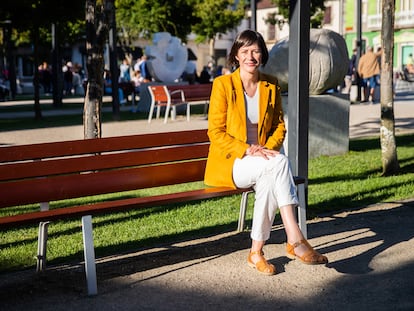 Ana Pontón, candidata a la presidencia de la Xunta de Galicia por el BNG, el jueves en una plaza de Tomiño.