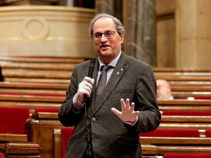 El presidente de la Generalitat, Quim Torra, durante una de sus intervenciones ante el pleno del Parlament