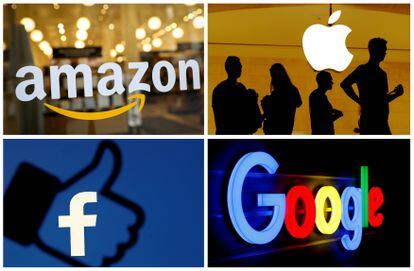 Los logos de Amazon, Apple, Facebook and Google.