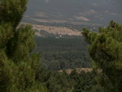 Zona del Pinar de los Belgas y el monasterio de Santa María de El Paular, en el monte Cabeza de Hierro, municipio madrileño de Rascafría.