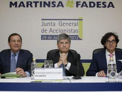 El presidente de la inmobiliaria Martinsa-Fadesa, Fernando Mart&iacute;n en  una junta de Accionistas en 2012. 