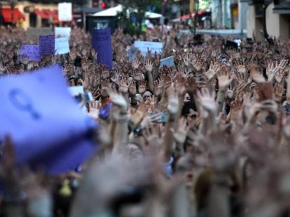 Manifestación frente al Ministerio de Justicia el pasado 26 de abril, cuando se conoció la sentencia de La Manada.