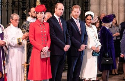 Los duques de Cambridge y los de Sussex, en la abadía de Westminster, el 11 de marzo.
