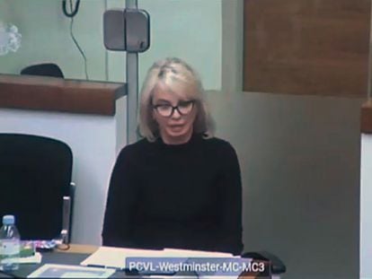 Fotograma de Corinna Larsen, ante la justicia española por videoconferencia desde Londres el pasado enero.