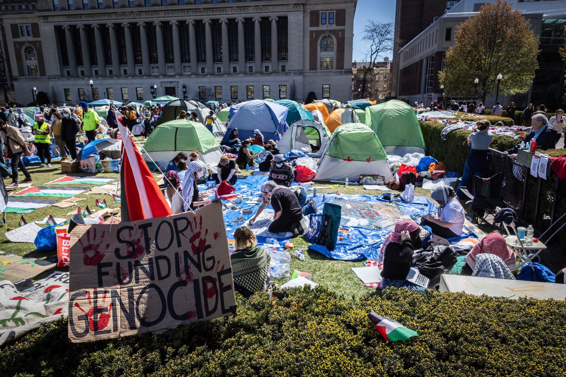 Un campamento pro-Palestina en el campus de la Universidad de Columbia, el 22 de abril.