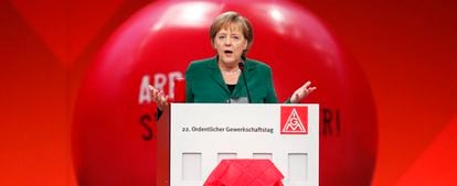 La canciller alemana, Angela Merkel, durante su intervención en el congreso de IG Metall.