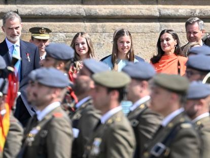 El Rey, la princesa de Asturias, la infanta Sofía y la Reina, en Santiago de Compostela, el pasado 25 de julio.