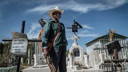 Un músico en un panteón de Ecatepec (México), en febrero de 2021.