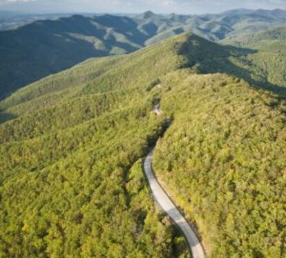 Vista aérea de la Blue Ridge Parkway, en Virginia.