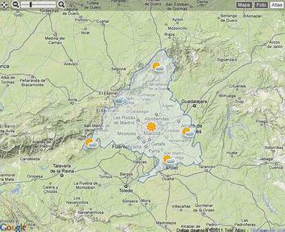 Mapa del tiempo en la Comunidad de Madrid.