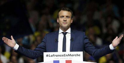 Emmanuel Macron durante su mitin en Lyon, este s&aacute;bado.