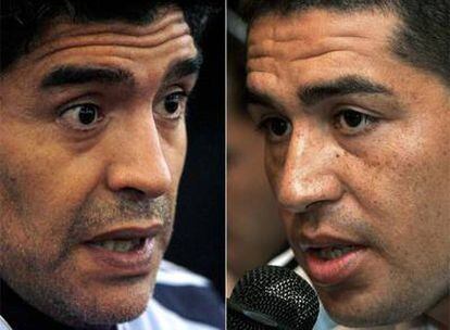 Diego Maradona (izquierda) y Juan Román Riquelme (derecha).