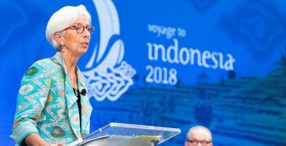 La directora gerente del Fondo Monetario Internacional (FMI), Christine Lagarde, este lunes en Washington.