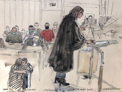 Marie Dose, abogada de Ali Oulkadi, durante el juicio por los atentados de París.