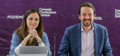 La secretaria de Estado de Agenda 2030, Ione Belarra, y el vicepresidente segundo del Gobierno, Pablo Iglesias.