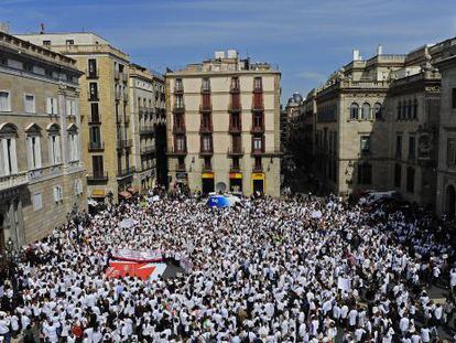 Protesta de farmacéuticos en la plaça Sant Jaume de Barcelona.