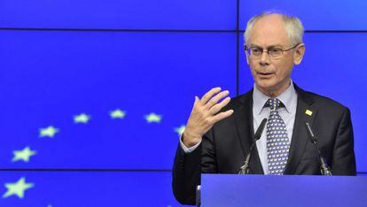 El presidente de la UE, Herman Van Rompuy, durante su comparecencia.