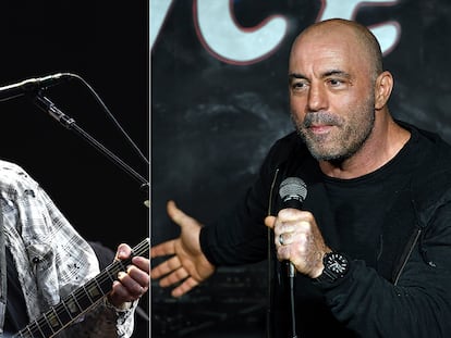 El músico Neil Young y el polémico comediante Joe Rogan.