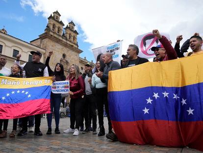 Venezolanos en Colombia se manifiestan a favor de  María Corina Machado, el 6 de abril 2024.
