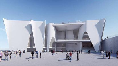 Maqueta virtual del proyecto de Toyo Ito para el Hermitage de Barcelona, para la nueva bocana del puerto.