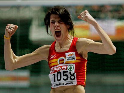 Beitia, tras saltar 1,99m en los Europeos de Madrid en 2005.
