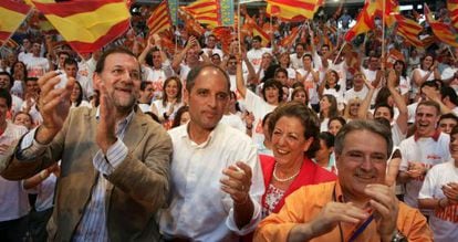 Rajoy, Camps, Barberá y Rus en un mitin en Xàtiva en el año 2007.