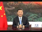 In this image made from UNTV video, Chinese President Xi Jinping speaks in a pre-recorded message which was played during the 75th session of the United Nations General Assembly, Tuesday, Sept. 22, 2020, at U.N. headquarters in New York. The U.N.'s first virtual meeting of world leaders started Tuesday with pre-recorded speeches from some of the planet's biggest powers, kept at home by the coronavirus pandemic that will likely be a dominant theme at their video gathering this year. (UNTV via AP)