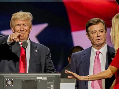 Desde la izquierda, Donald Trump, Paul Manafort e Ivanka Trump, durante la Convención Nacional Republicana, en Cleveland, en 2016.