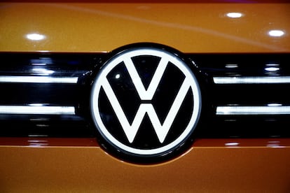 FILE PHOTO: A Volkswagen logo is seen as it launches its ID.6 and ID.6 CROZZ SUV at a world premiere ahead of the Shanghai Auto Show, in Shanghai