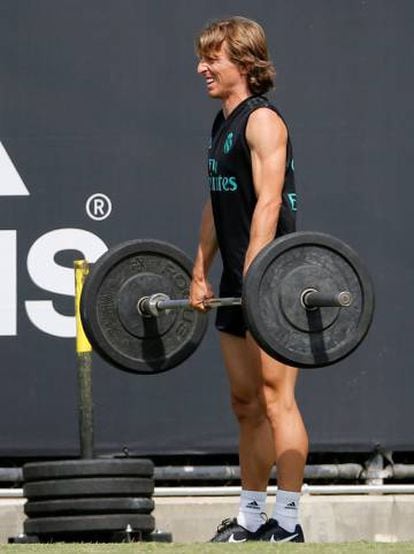 Modric, este jueves en un entrenamiento en la UCLA.