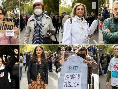 Manifestantes que han participado por la defensa de la Sanidad Pública en Madrid.