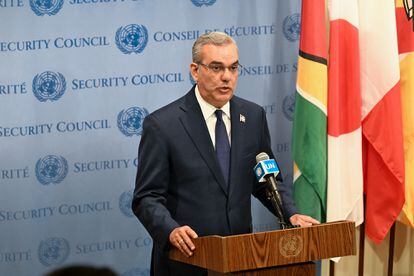 Luis Abinader tras su intervención en el Consejo de Seguridad de la ONU, este lunes en Nueva York (EE UU).