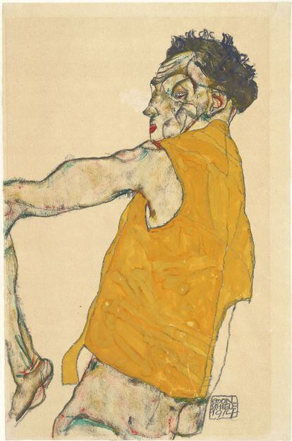 &#039;Autorretrato con chaleco amarillo&#039;, 1914