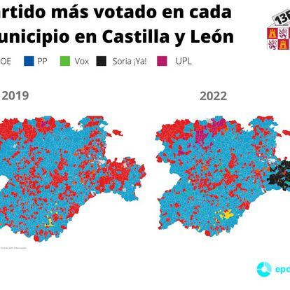 El partido más votado en cada municipio en las elecciones en Castilla y León del 13 de febrero de 2022 comparado con el resultado electoral de las elecciones autonómicas de 2019.
13 FEBRERO 2022
Europa Press
14/02/2022