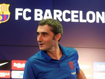 Ernesto Valverde, en la sala de prensa de la ciudad deportiva del Barcelona. 