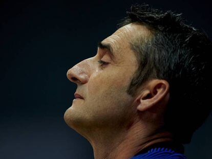 El entrenador del FC Barcelona Ernesto Valverde, durante una rueda de prensa. 