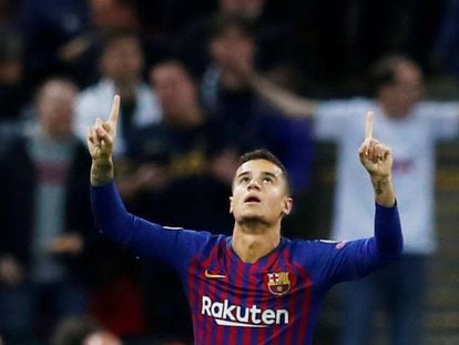 Coutinho, en el partido del Barcelona ante el Tottenham en Wembley.  