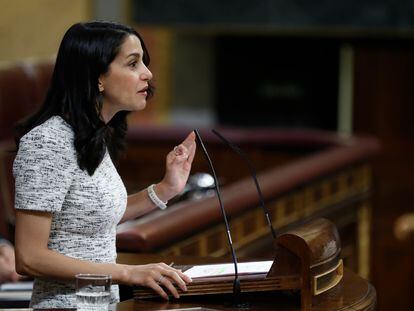 La líder de Ciudadanos, Inés Arrimadas, durante su intervención en la segunda jornada del debate del estado de la nación, este miércoles en Madrid.