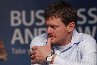 Floyd Landis, durante una conferencia de prensa en Geelong, Australia, en septiembre de 2010.