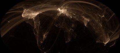 Mapa global de enlaces entre artículos geolocalizados de la Wikipedia.